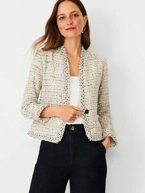 Ann Taylor Ivory Tweed Shimmer Blazer Jacket Size 4 NWT